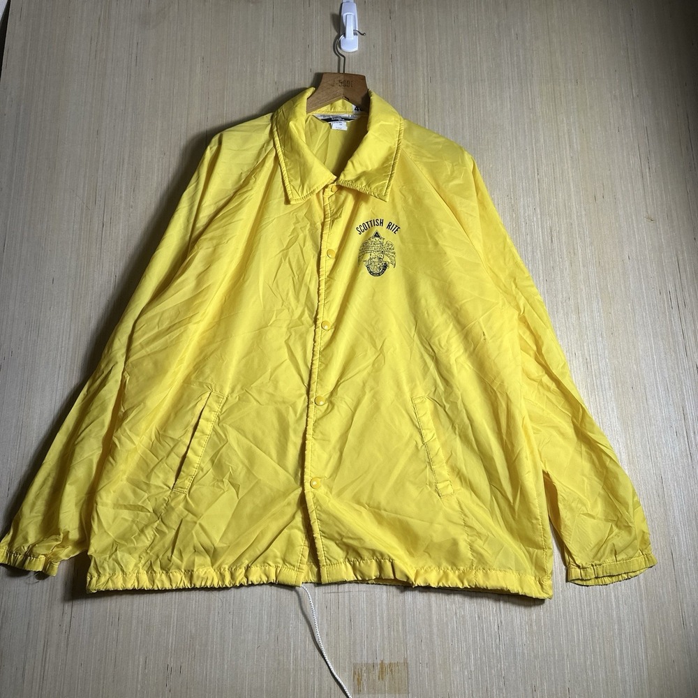 Vintage Chalk Line Windbreaker Mens Extra Large Yellow Long Sleeve Button Up 80s